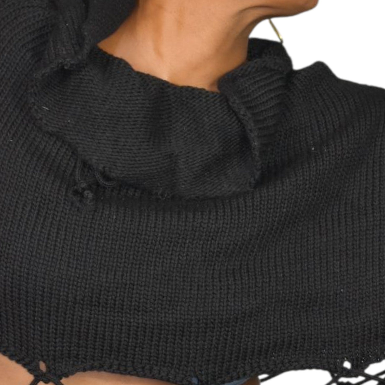 Manuelle Guibal Paris Sweater Black Knit Cropped Cutout Lace Up Long Sleeve Oversized Boxy Large