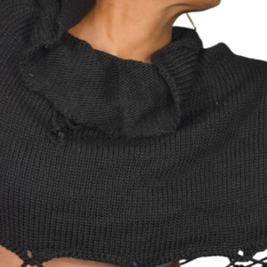 Manuelle Guibal Paris Sweater Black Knit Cropped Cutout Lace Up Long Sleeve Oversized Boxy Large