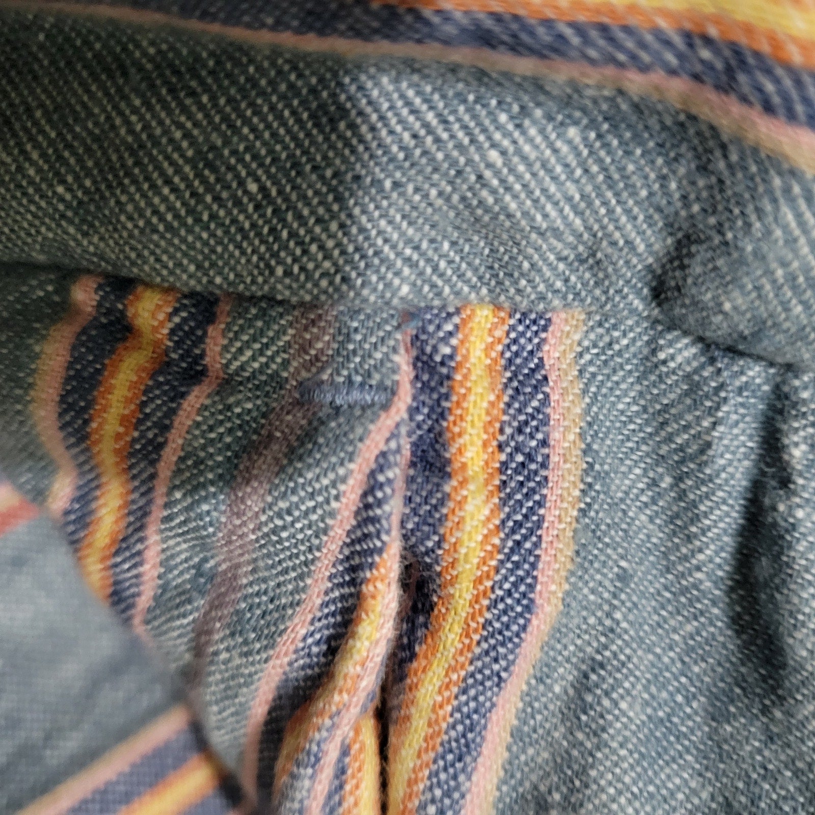 Madewell Huston Crop Pants Blue Side Button Pull On Linen Stripe Wide Leg High Waist Small