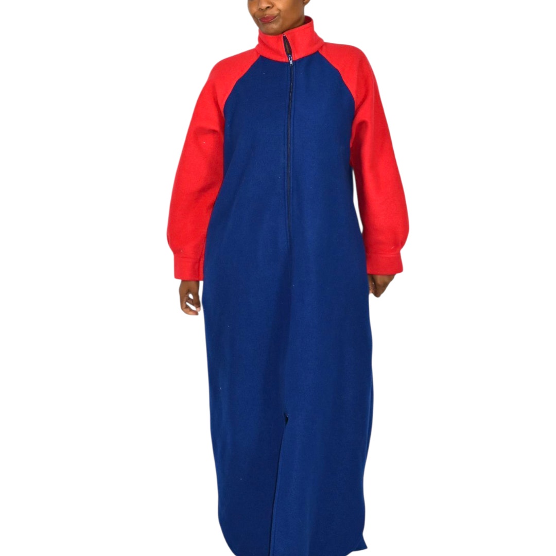Herbcraft Vintage Lounger Robe Fleece Pile Fuzzy Housecoat Muumuu Blue Lounge Large