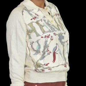 Vintage Hermes Alphabet Polo Top Beige Print Silk Cashmere Scarf Knit Logo Carre 90 Annie Faivre Small