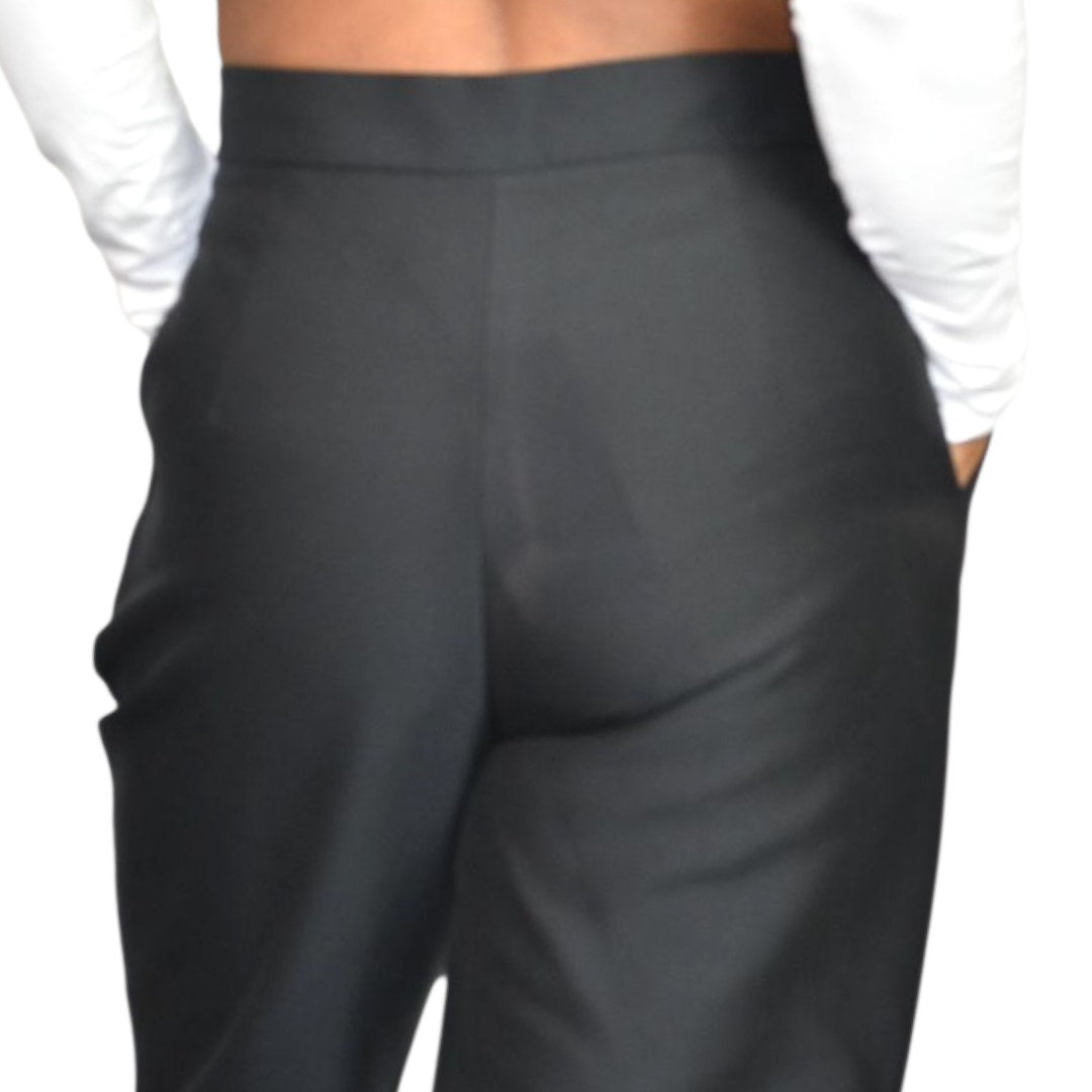 Max Mara Pianoforte Trousers Black Pants Matte High Waist Balloon Barrel Taper Leg Dress 8