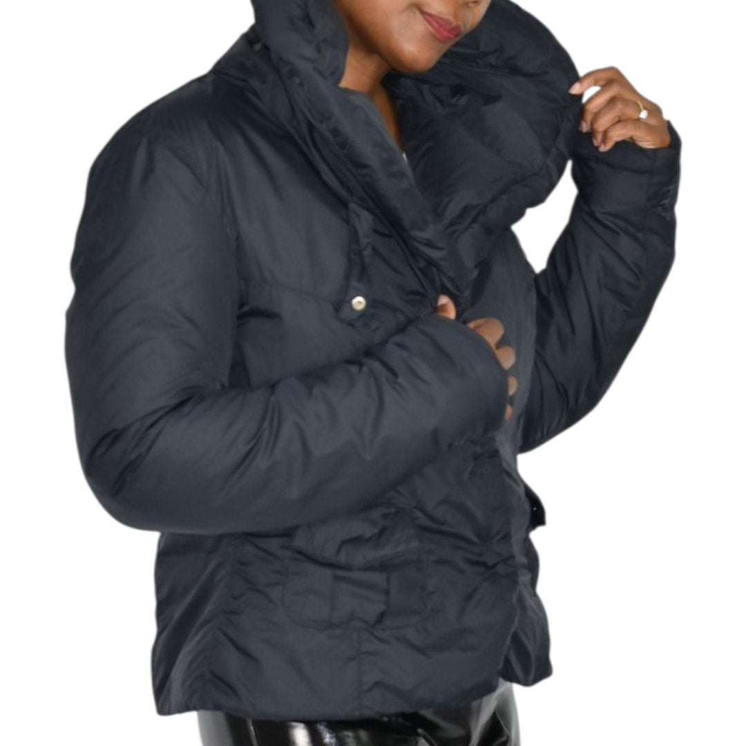 ADD Puffer Jacket Funnel Neck Black Goose Down Short Padded Puffy Winter Coat 8