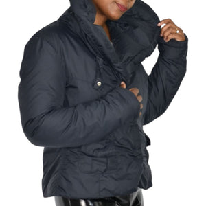 ADD Puffer Jacket Funnel Neck Black Goose Down Short Padded Puffy Winter Coat 8