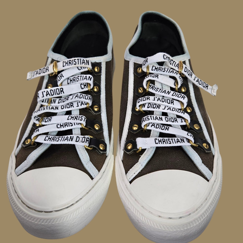 Christian Walk N Dior Canvas Sneakers Low Top Cap Toe JADIOR Lace Up Logo 37.5 7.5