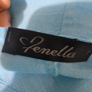 Fenella Linen Dress Blue Crinkled Lagenlook Ruched Pockets Italian Asymmetric Pockets One Size S M L XL