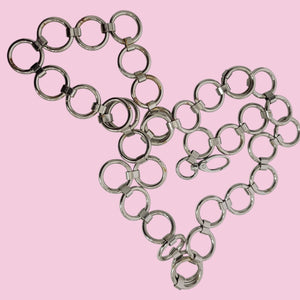 Metal Chain Belt Hoops Loops Circles O Ring Waist Silver Tone One Size Adustable
