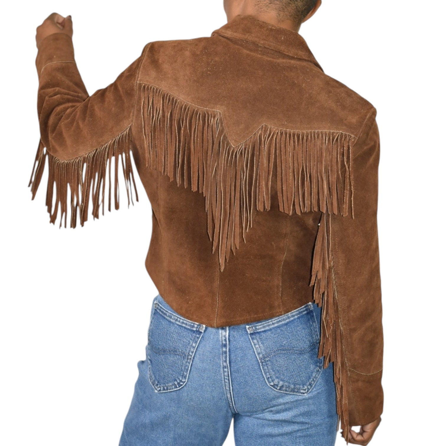 Vintage Ms Pioneer Suede Fringe Jacket Brown Cropped Leather 70s 80s Easy Rider Size Medium