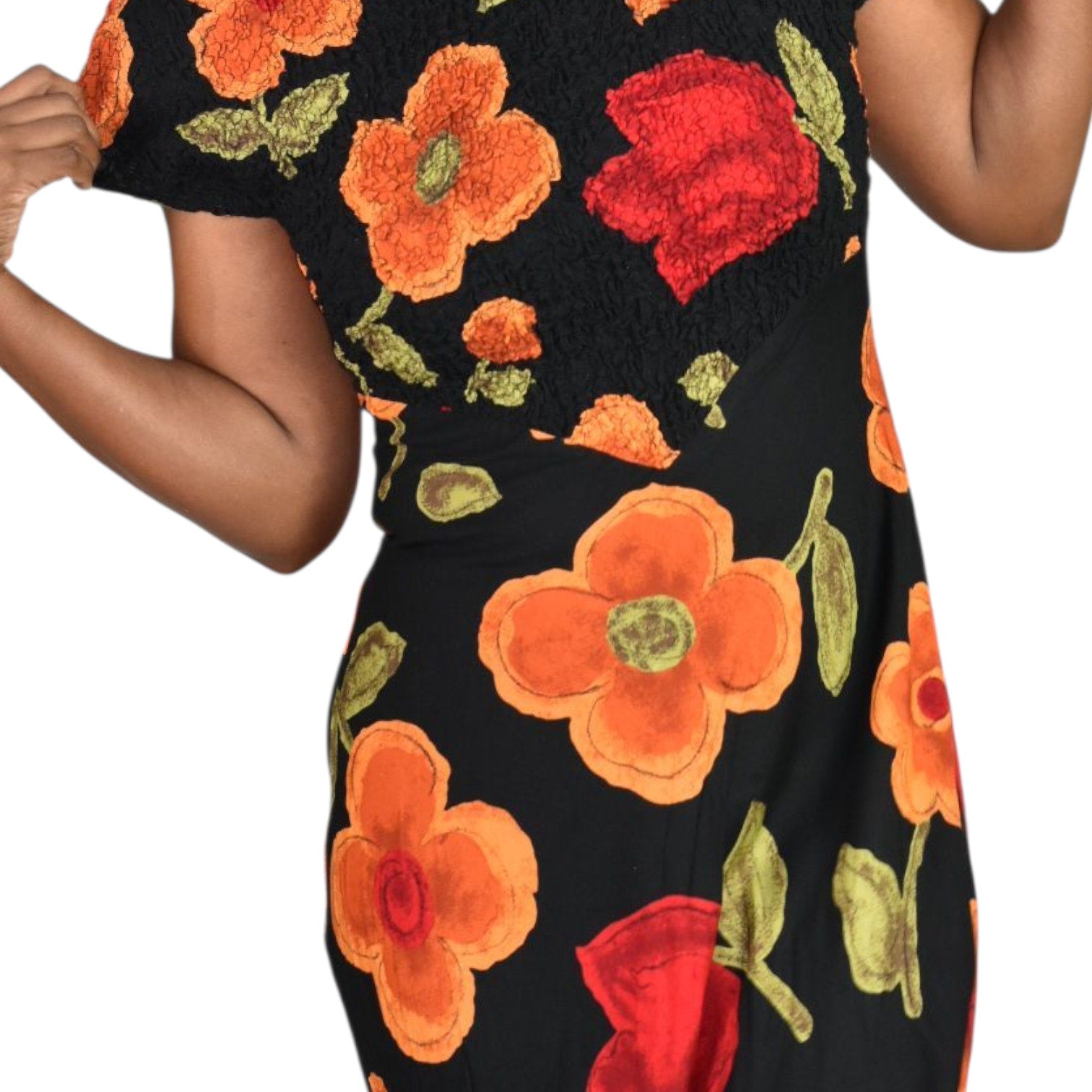 Jeffrey Dara Vintage Floral Maxi Dress Black Floral Flowers Rayon Shoulder Pads Column Deadstock 8 Medium