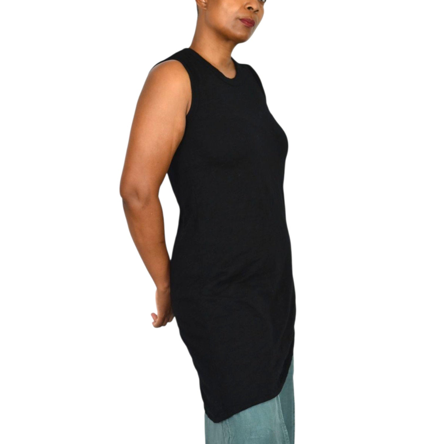 Wilt Black Slant Hem Tank Top Black Sleeveless Tee Angled Slub Jersey Asymmetric Casual Travel XS
