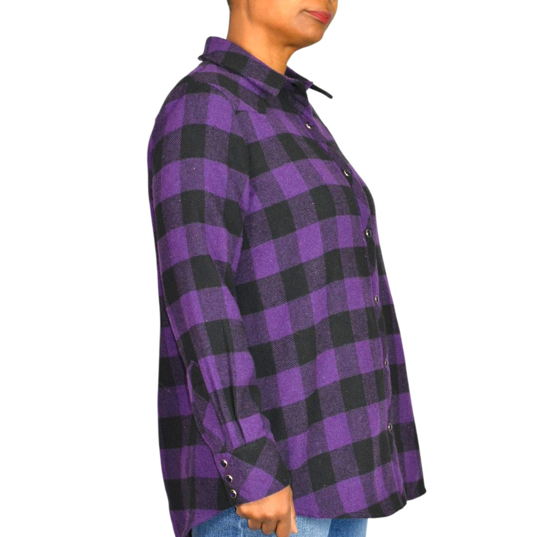 Tuckernuck Chandler Plaid Flannel Shirt Purple Aubergine Buffalo Check Western Yoke Snap Medium