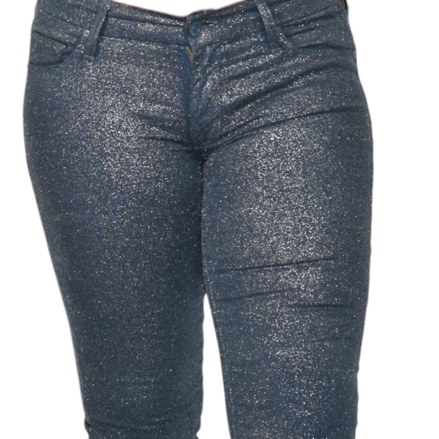 Mother The Looker Jeans Blue Denim Shimmer Glimmer Skinny Low Rise Stretch Sparkle 26