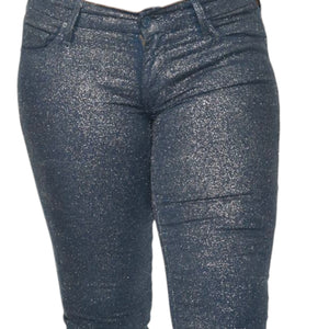 Mother The Looker Jeans Blue Denim Shimmer Glimmer Skinny Low Rise Stretch Sparkle 26