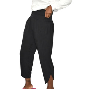 Athleta Flow With It Pant Pants Black Harem Tulip Hem Cropped Wide Leg Stretch Jersey Modal XS