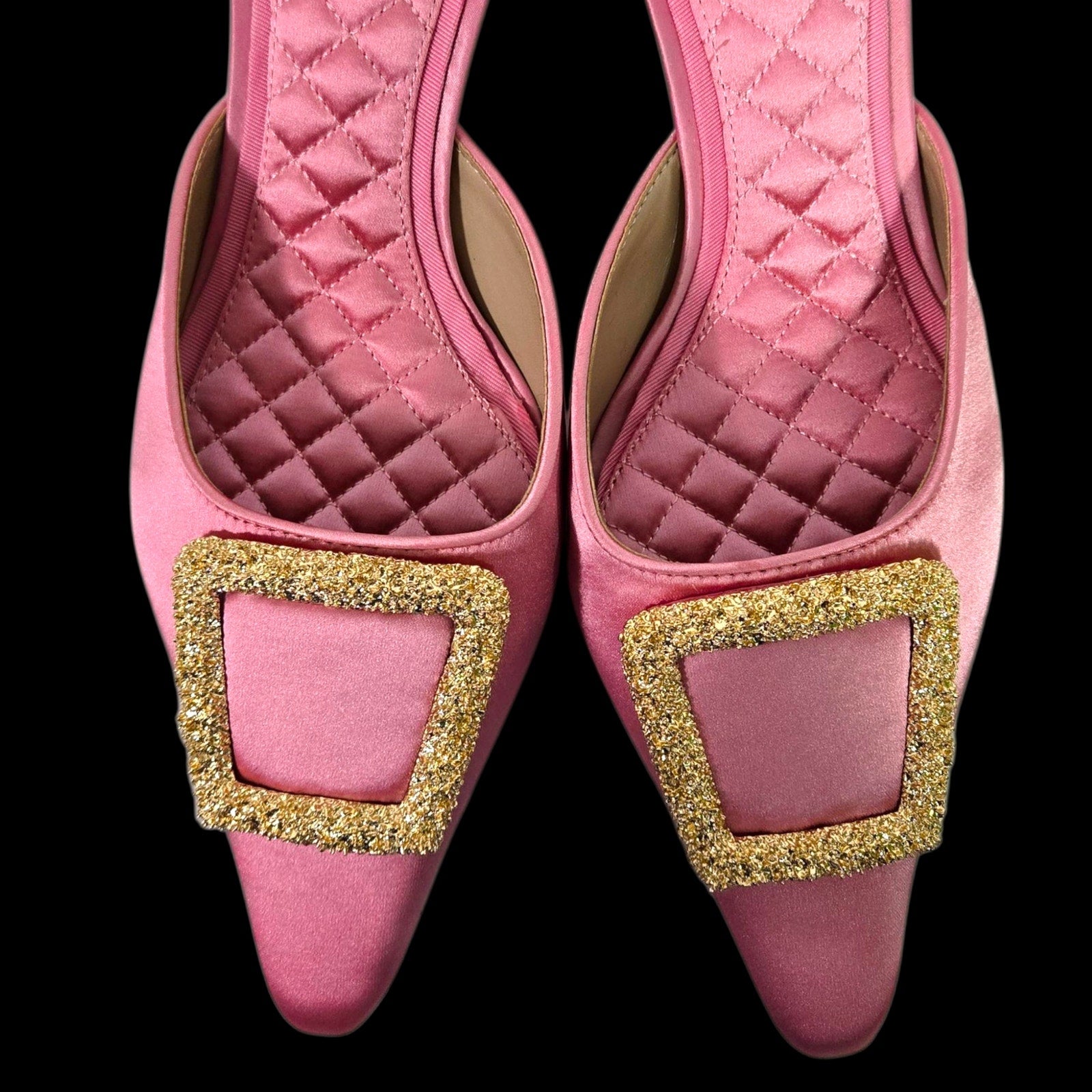 Sam Edelman Brit Satin Mules Pink Almond Toe Embellished Buckle Quilted Sole Kitten Heel 8
