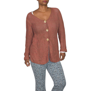 Vintage Peruvian Connection Sweater Russet Brown Pima Cotton Woven Cardigan Medium