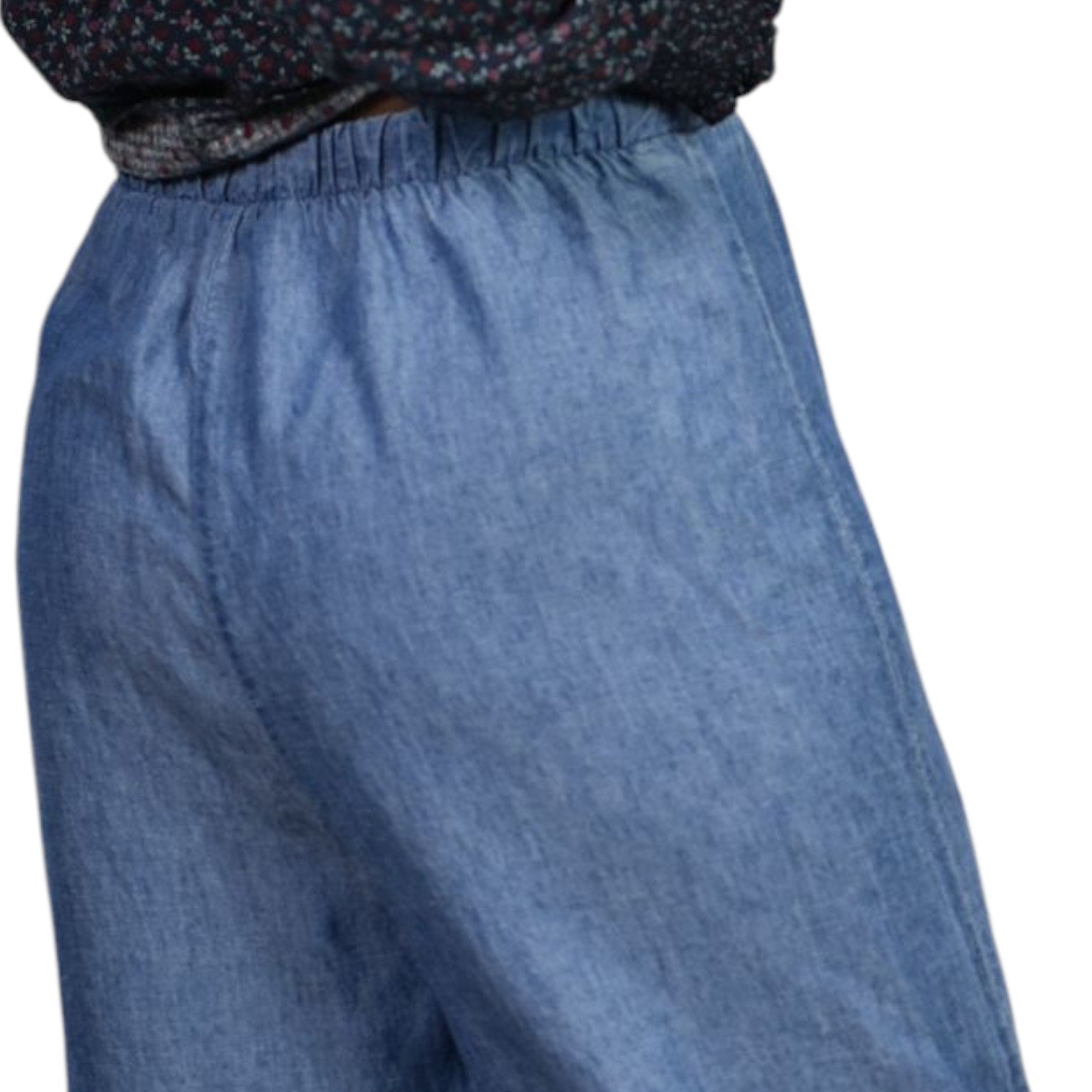 Show Me Your Mumu Explorer Pants Blue Chambray Flare Wide Leg High Waist Pull On Small