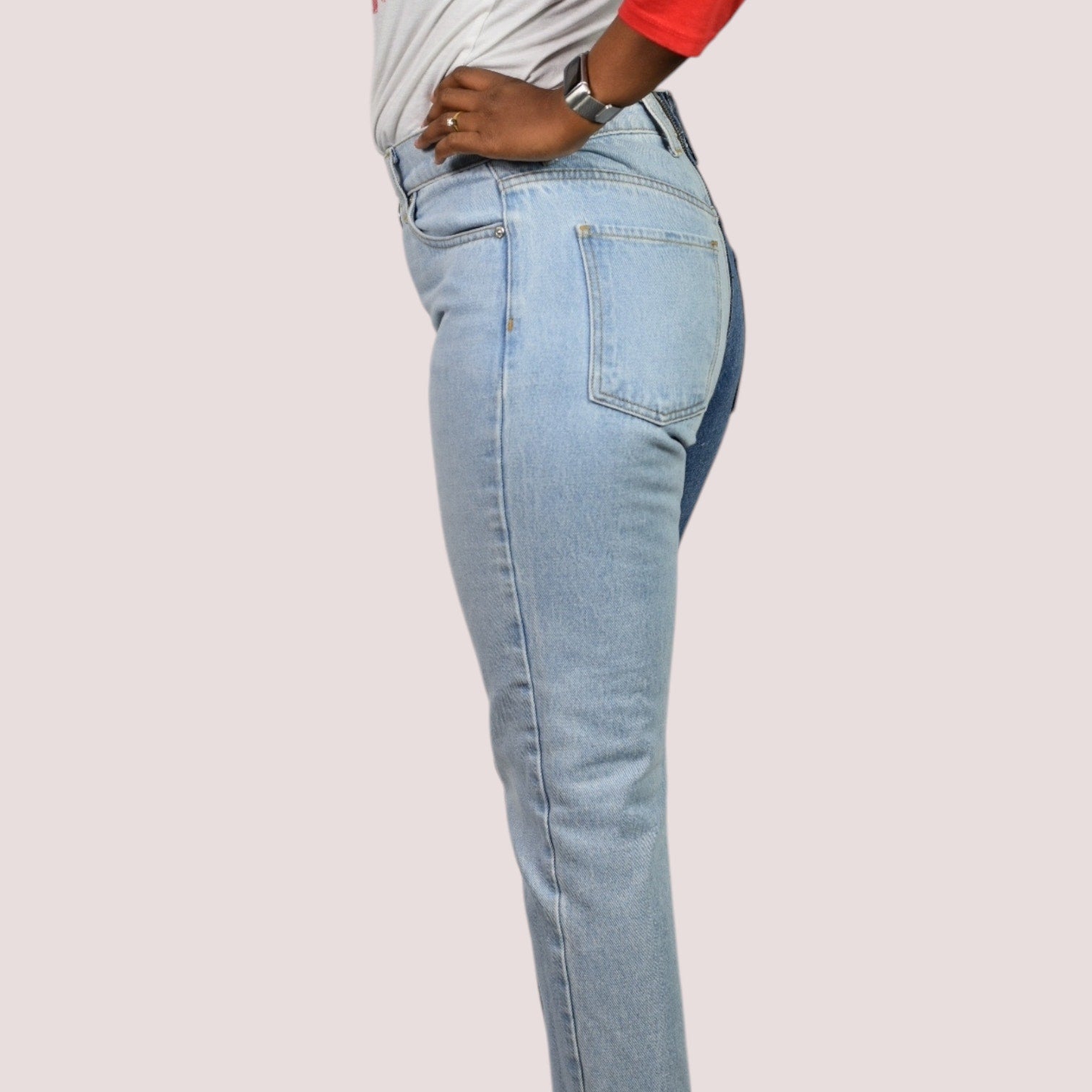 Revice Ying Yang Crop Jeans Blue Two Tone Denim Straight Front to Back Zipper High Waisted 27