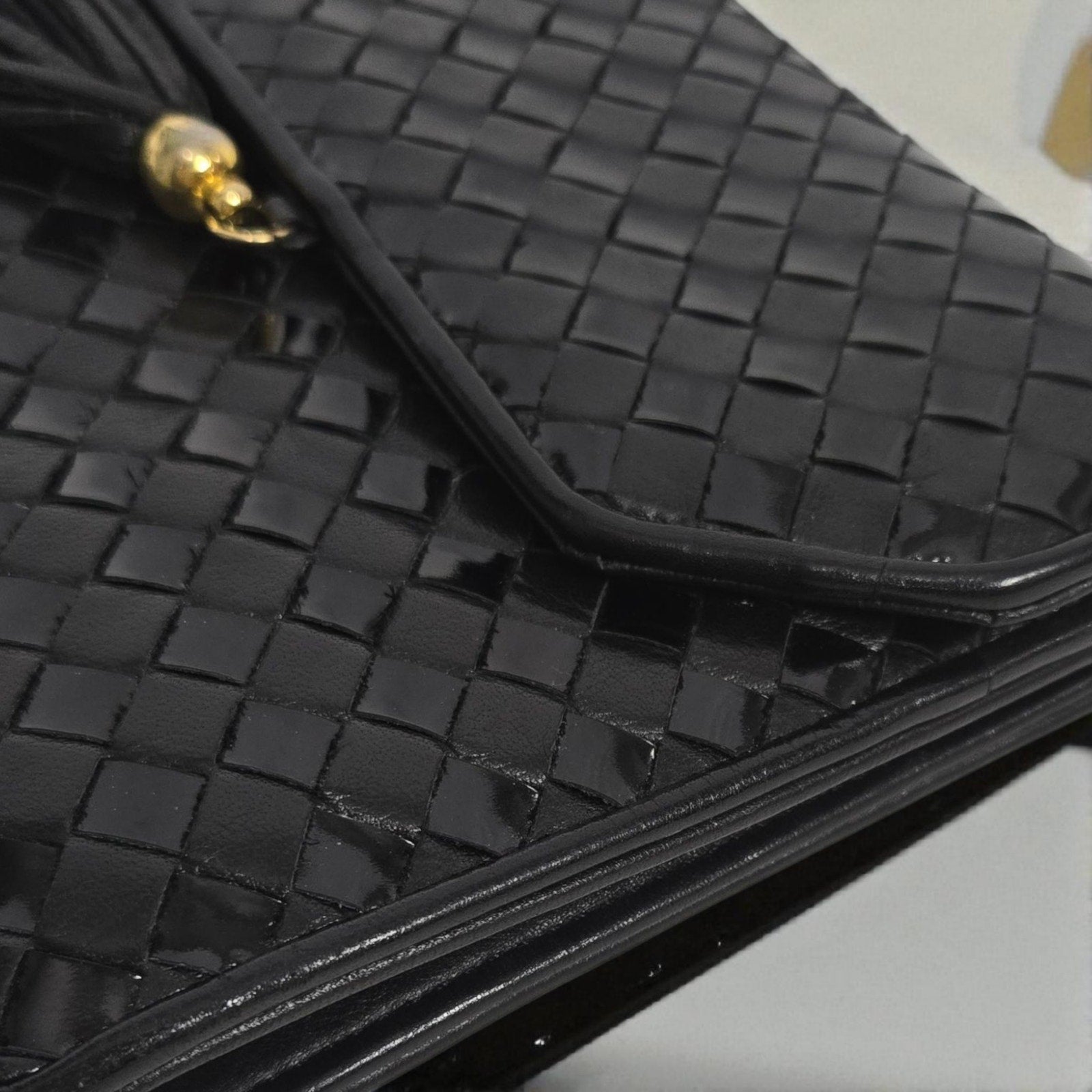 Vintage Talbots Woven Tassel Bag Black Leather Crossbody Mini Box Square Snap Flap Envelope