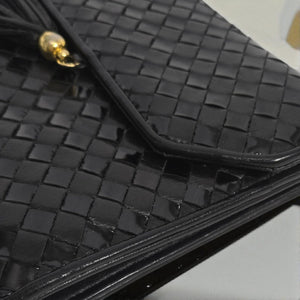 Vintage Talbots Woven Tassel Bag Black Leather Crossbody Mini Box Square Snap Flap Envelope