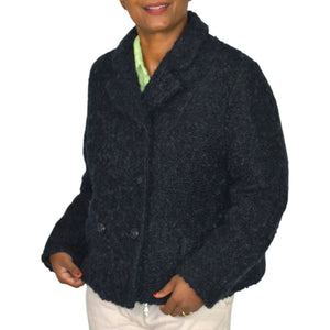Vintage Joseph Horne Co Black Boucle Wool Boxy Cropped Jacket 1950s 50s ILGWU Union Made Medium