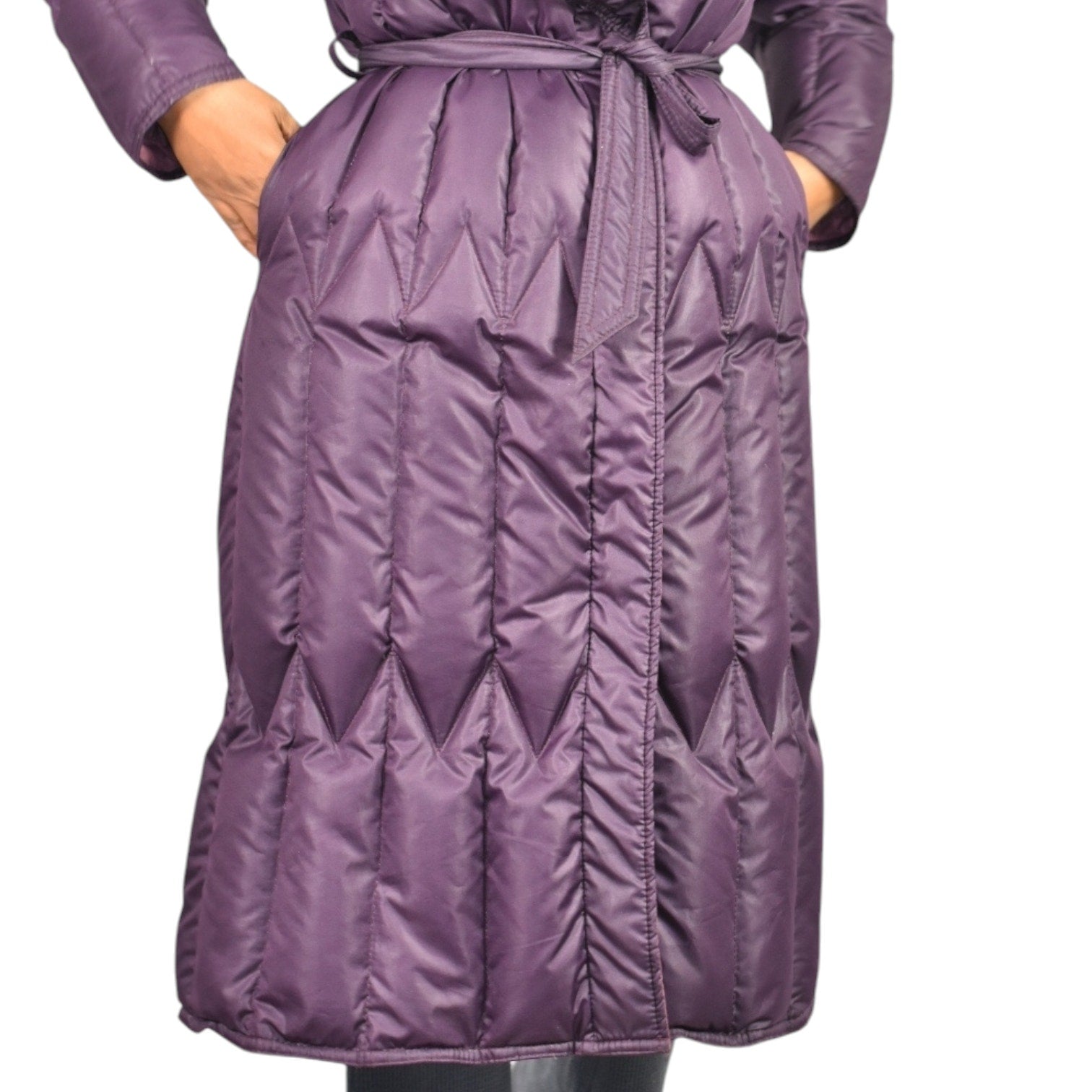 Vintage Quilted Puffer Coat Purple Duck Goose Down Long JayWear Originals Midi 80s Puff Sleeves Belted Winter Small