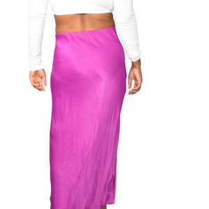 Anthropologie Silky Slip Skirt Purple Magenta Thigh Slit Midi Straight Column Viscose Medium