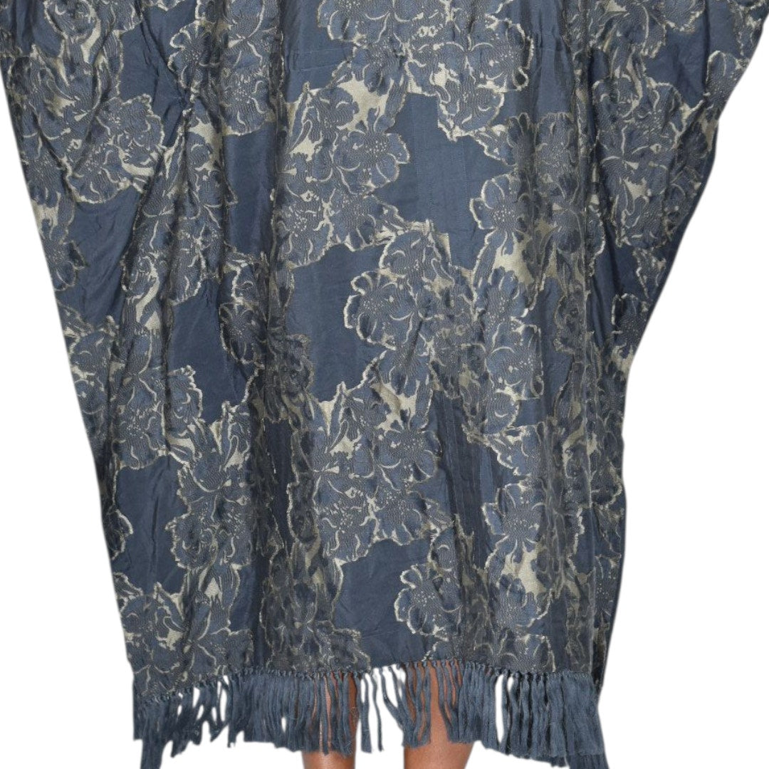 Billy Reid Juniper Jacquard Kaftan Dress Blue Floral Long Oversized Patio Muumuu Caftan Fringe Medium Large M L