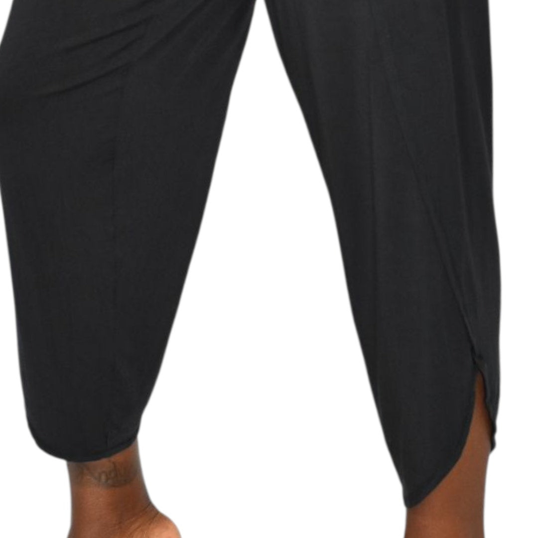 Athleta Flow With It Pant Pants Black Harem Tulip Hem Cropped Wide Leg Stretch Jersey Modal XS