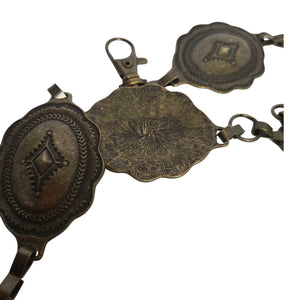 Concho Chain Belt Bronze Brown Metal Western Rustic Cowgirl Medallion Vintage Brass Small