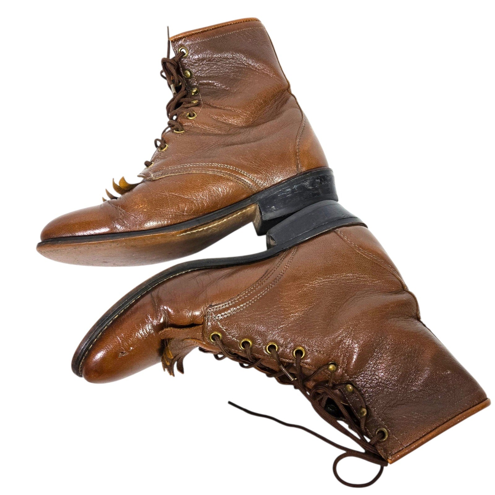 Vintage Laredo Leather Roper Boots Brown Ankle Lace Up Kiltie Granny Equestrian Prairie Western  9