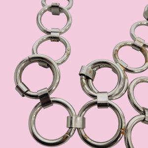 Metal Chain Belt Hoops Loops Circles O Ring Waist Silver Tone One Size Adustable