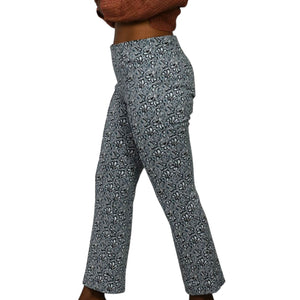 Maeve Margot Knit Pants Blue Paisley Flower Jacquard Cropped Flare Pull ONAnthropologie Small
