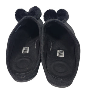 Fitflop Chrissie Slippers Black Felt Pom Pom Mules Slip On Slides Flats Lounge 8