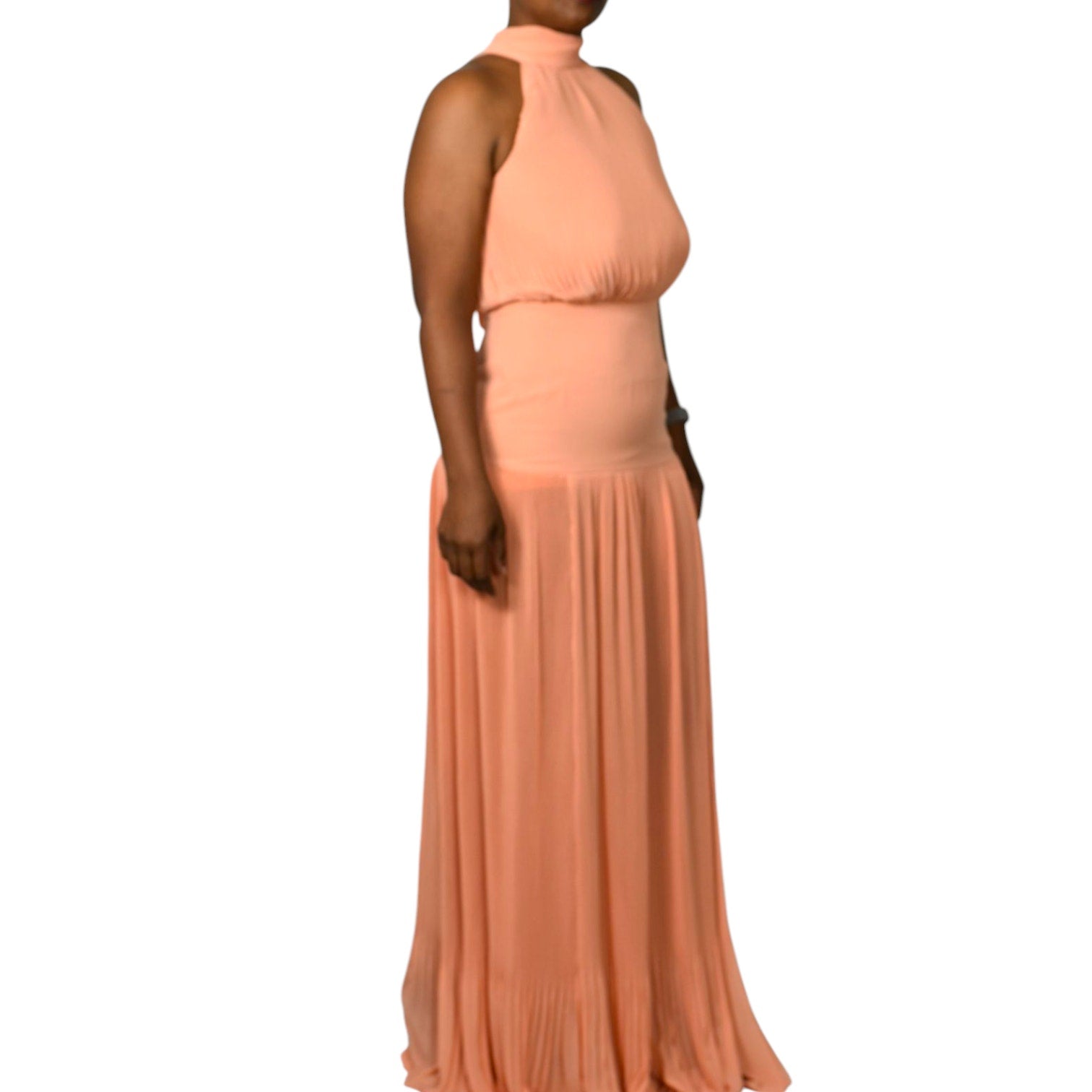 Veronica Beard Lilliana Dress Peach Orange Halter High Neck Plisse Long Maxi Evening Gown 2