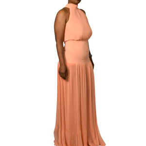 Veronica Beard Lilliana Dress Peach Orange Halter High Neck Plisse Long Maxi Evening Gown 2