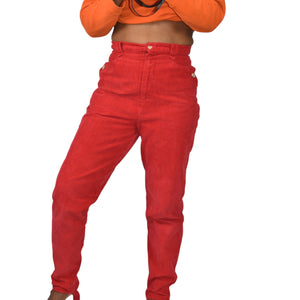 Vintage Cambridge Dry Goods Stirrup Pants Red Corduroy Straight High Waist Cotton Stretch Retro 8