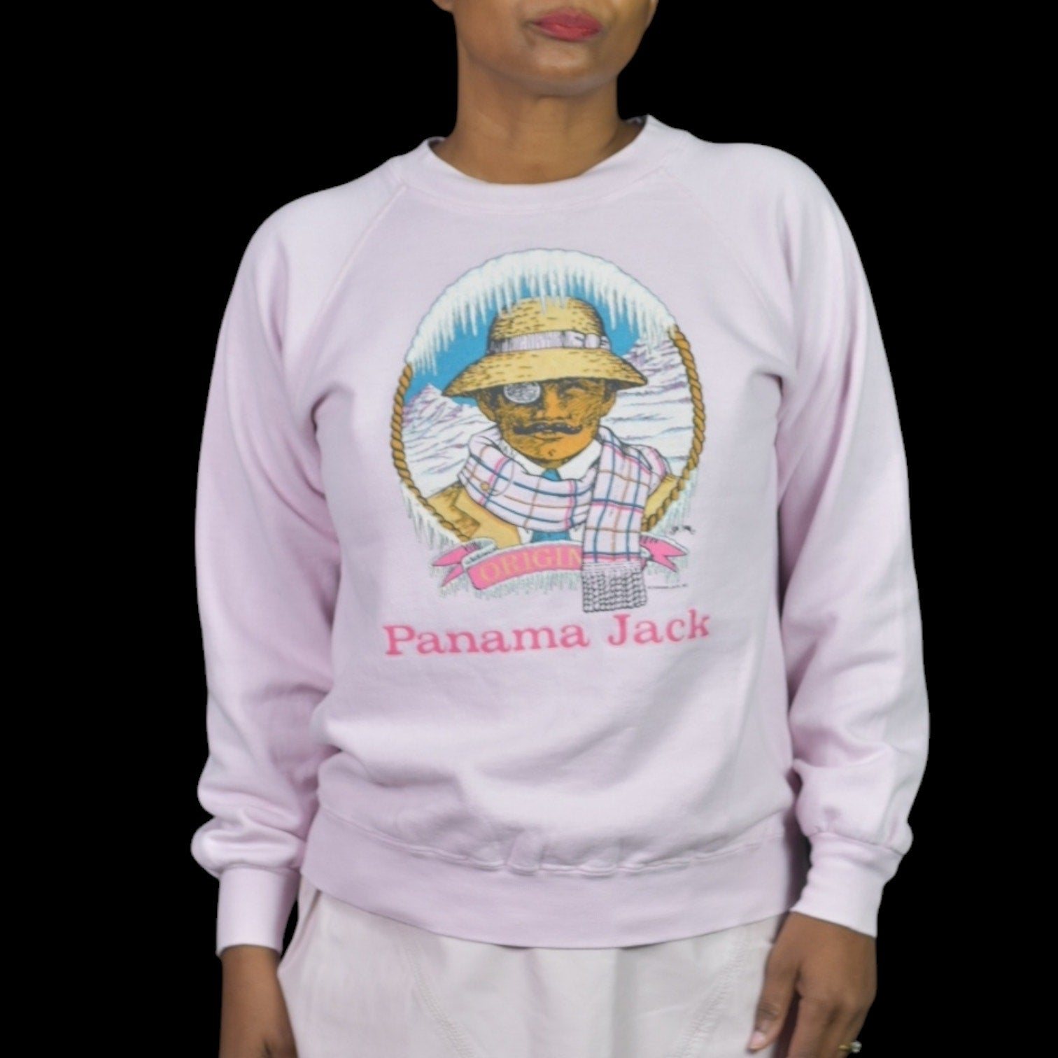 Vintage Panama Jack Original Graphic Sweatshirt Pink 80s Retro Crewneck Pastel Medium