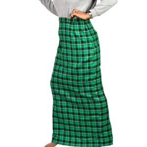 Vintage Tartan Maxi Skirt Green Plaid Long Straight Column Check Handmade 10 Medium