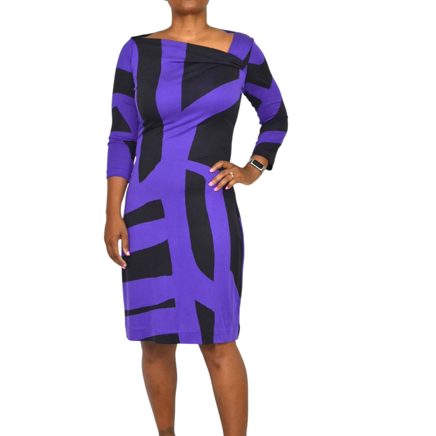 Diane Von Furstenberg Victorio Dress Purple Abstract Colorblock Print DVF Silk Jersey Sheath 8