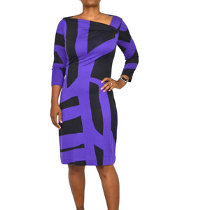 Diane Von Furstenberg Victorio Dress Purple Abstract Colorblock Print DVF Silk Jersey Sheath 8