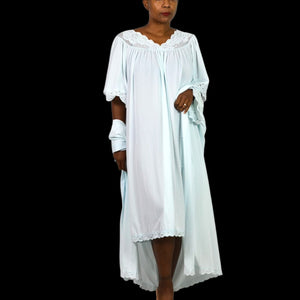 Vintage Shadowline Peignoir Set Blue Baby Powder Chiffon Sheer Nylon Negligee Gown Robe XL