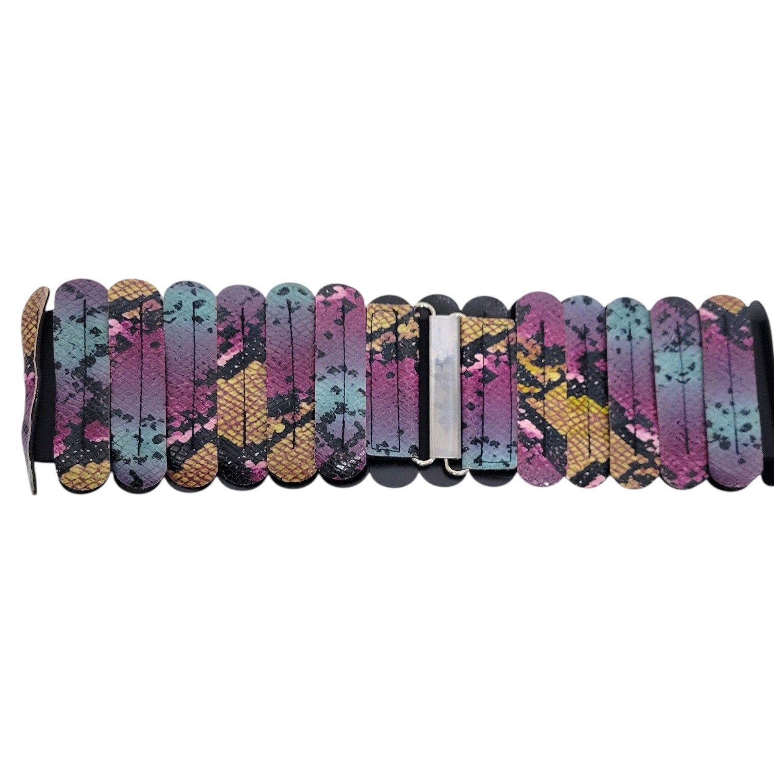 Embossed Stretch Belt Purple Multi Snakeskin Stretchy Elastic Wide Scalloped Medium Large