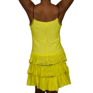 Free People Silk Dress Yellow Rhinestone Drop Waist Tiered Ruffled Crinkled Size Medium