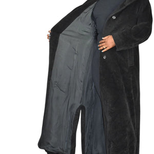 Cinzia Rocca Llama Faux Fur Coat Black Long Maxi Coat Side Slits Luxury Piacenza Wool Blend 2