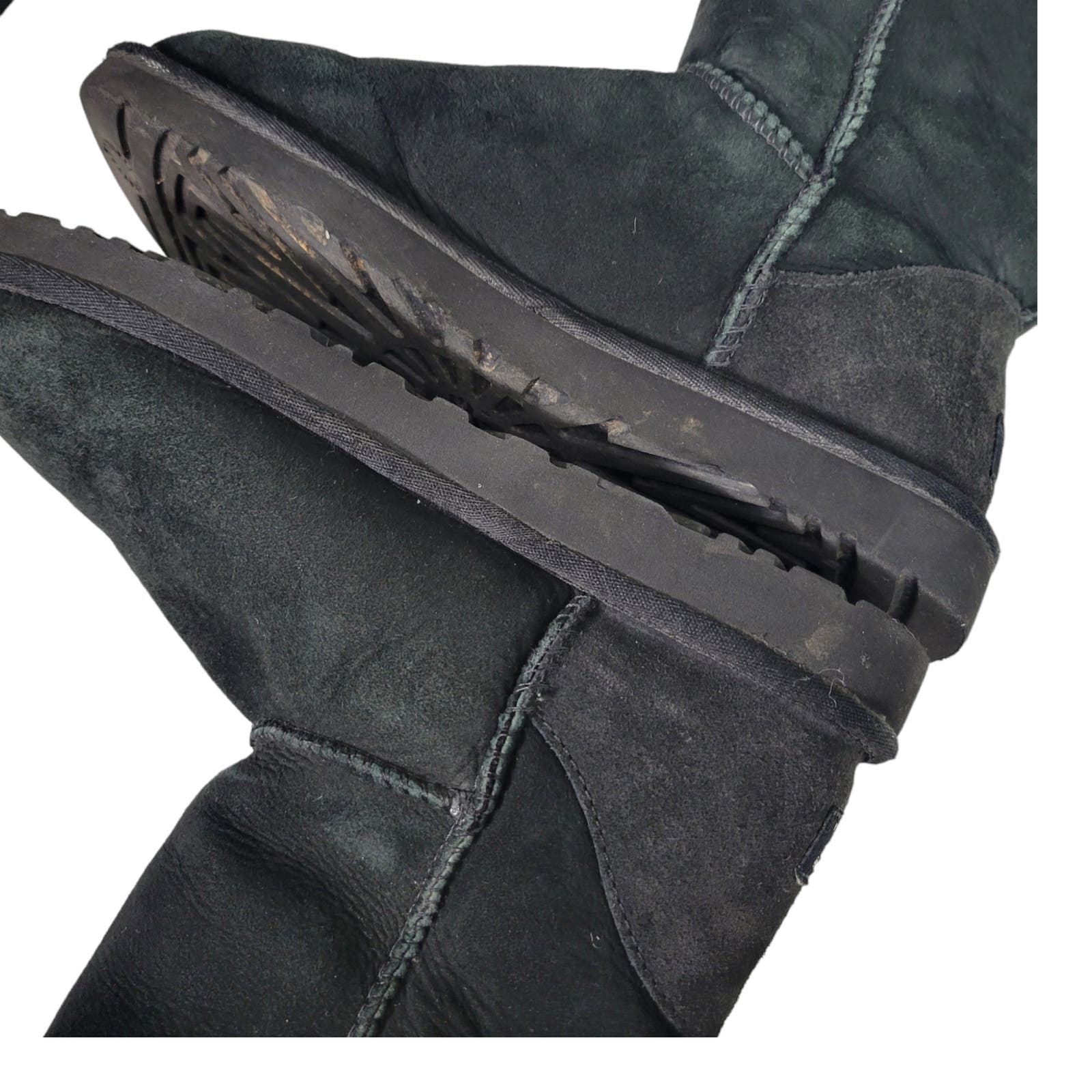 UGG Classic Short Boots Black Suede Shearling Sheepskin Fur Flat Comfort Size 8