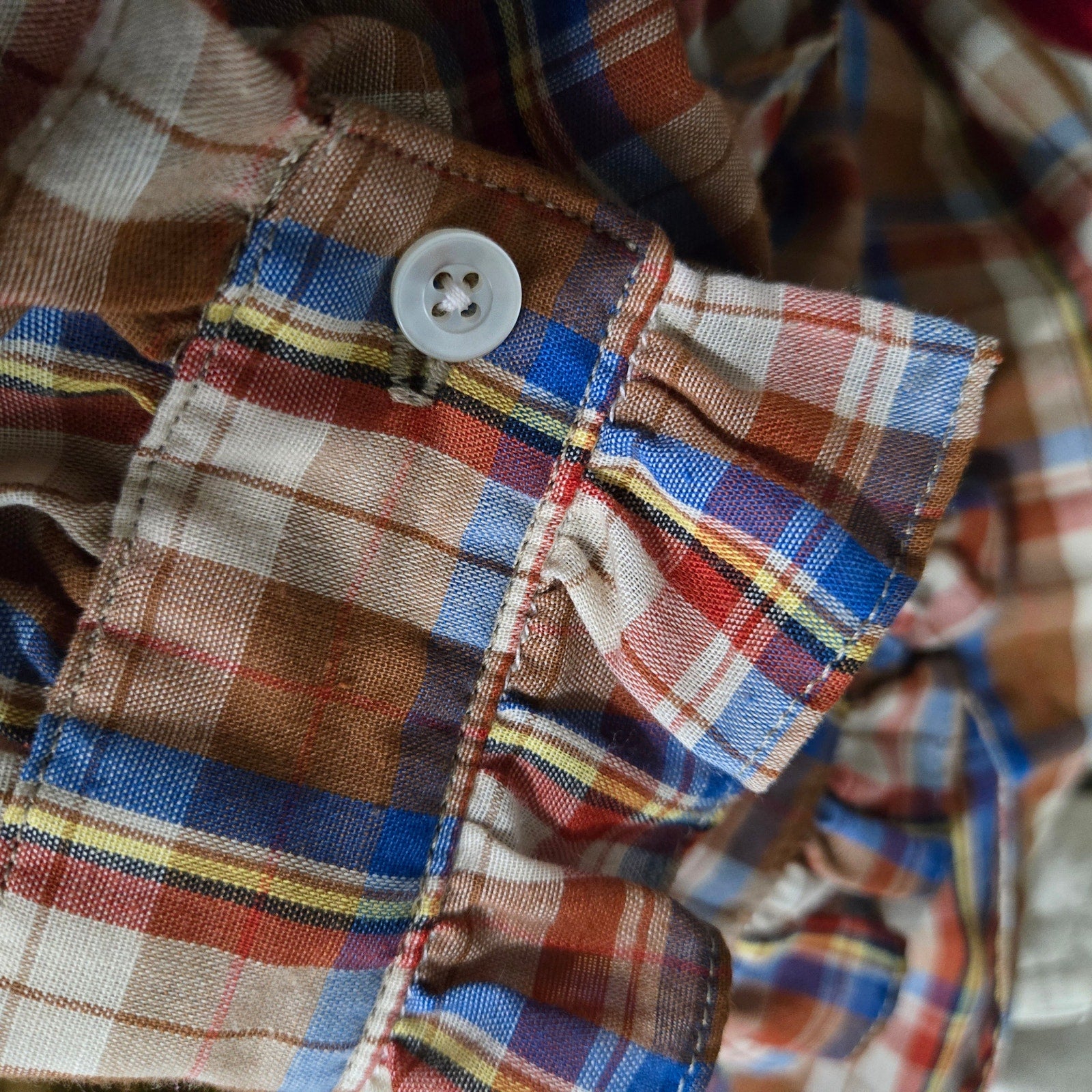 Vintage Plaid Ruffle Blouse Brown Victorian High Neck Shirt Homemade Yoked Small