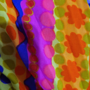 Vintage Abstract Psychedelic Accordion Caftan Dress Pink Geo Neon Dayglo Rainbow Print Maxi 60s 70s One Size S M L