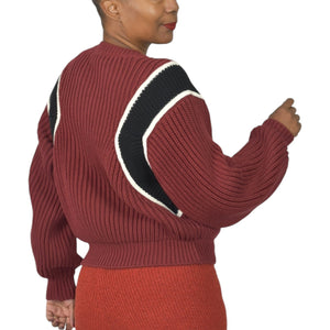 Frame Balloon Sleeve Sweater Red Chunky Fisherman Rib Knit Cropped Colorblock Size Small