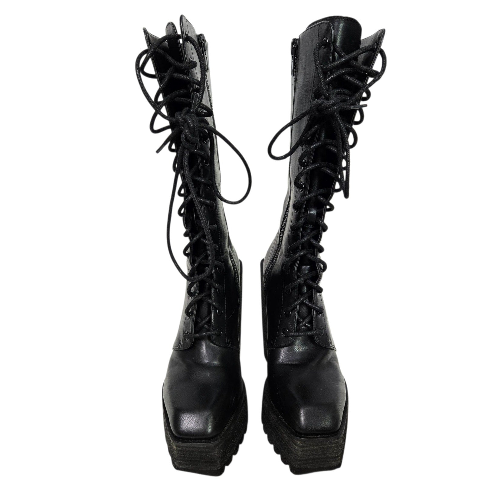 Darker Wavs Flanger Chunky Platform Boots Combat Black Square Toe Angular Retro 7